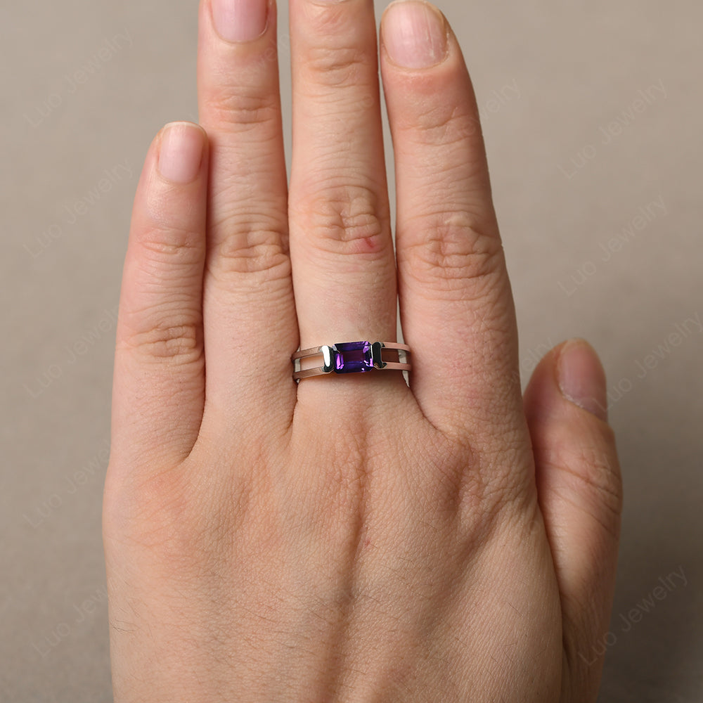 East West Amethyst Solitaire Ring - LUO Jewelry
