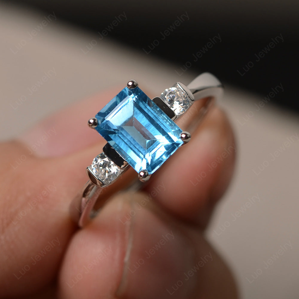 Emerald Cut Swiss Blue Topaz Wedding Ring Rose Gold - LUO Jewelry
