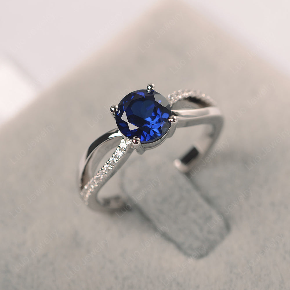 Lab Sapphire Ring Split Shank Engagement Ring - LUO Jewelry