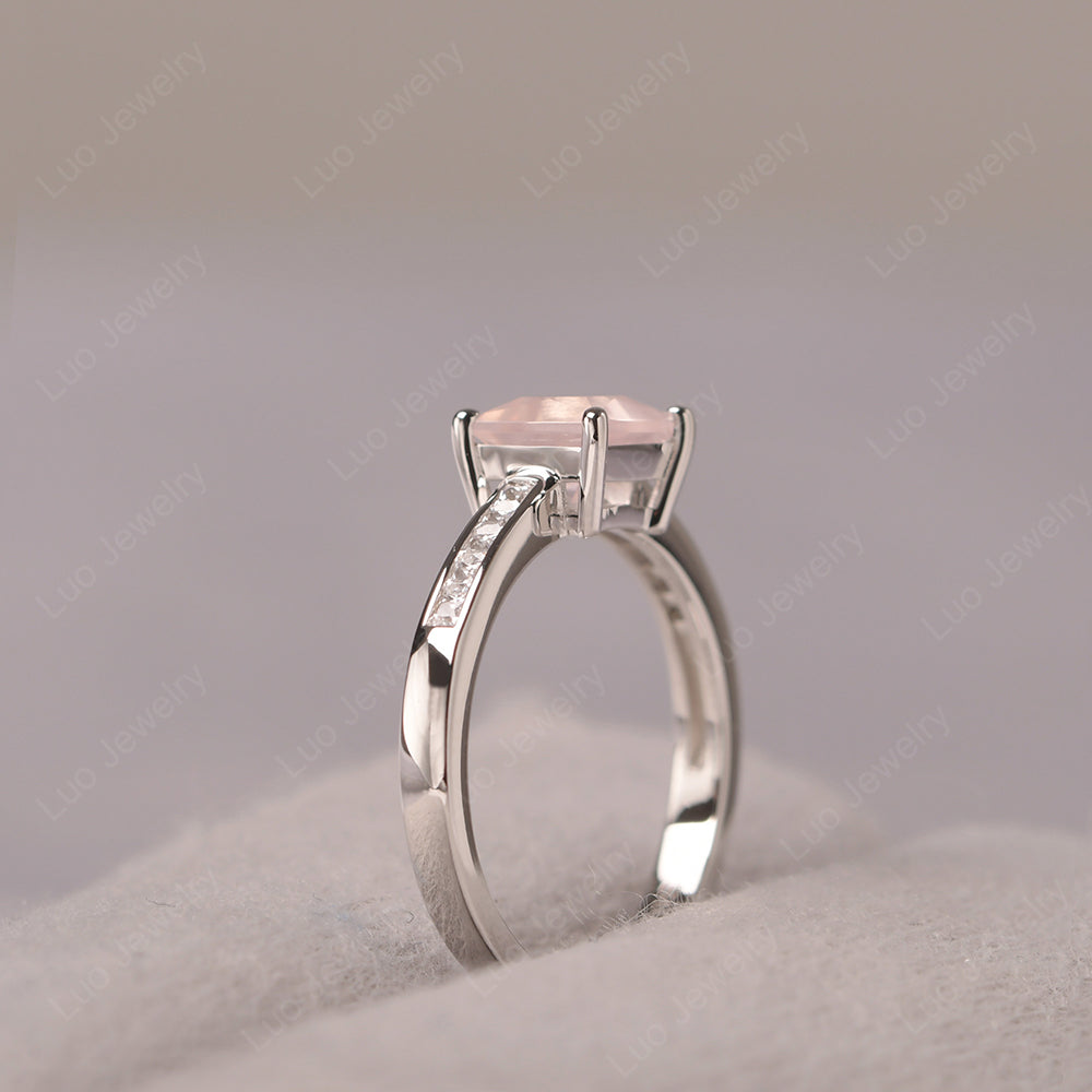 Rose Quartz Wedding Rings Princess Cut Rose Gold - LUO Jewelry