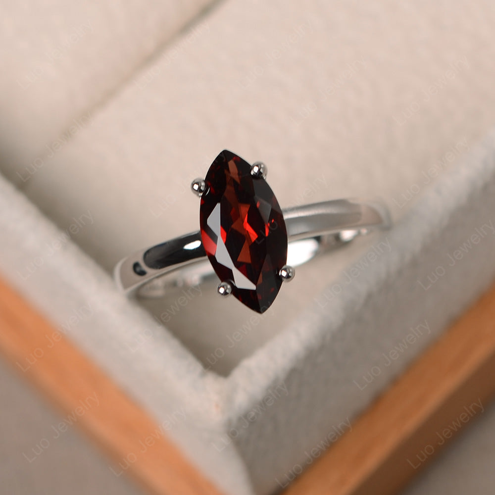 Marquise Cut Garnet Solitaire Ring Rose Gold - LUO Jewelry