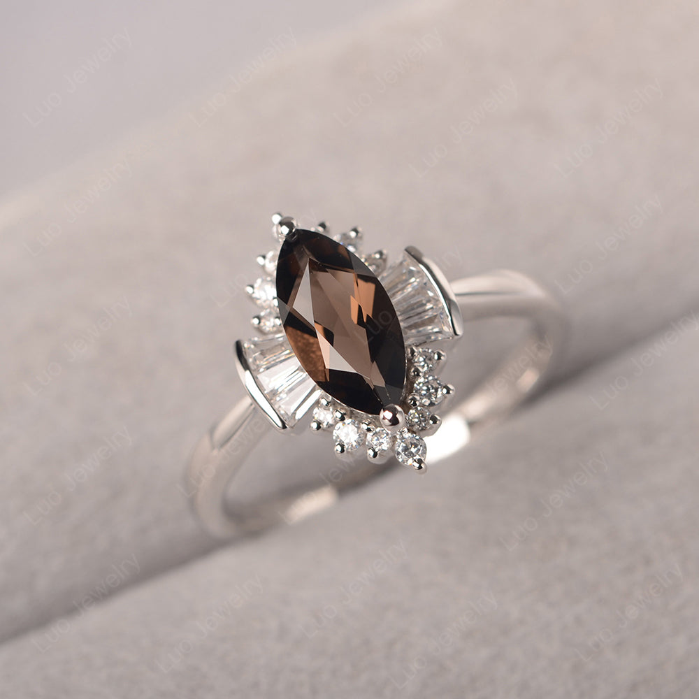 Marquise Smoky Quartz  Engagement Ring White Gold - LUO Jewelry