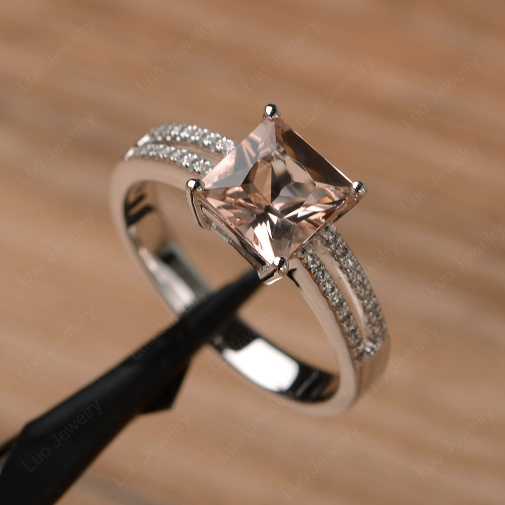 Double Band Princess Cut Morganite Ring Silver - LUO Jewelry