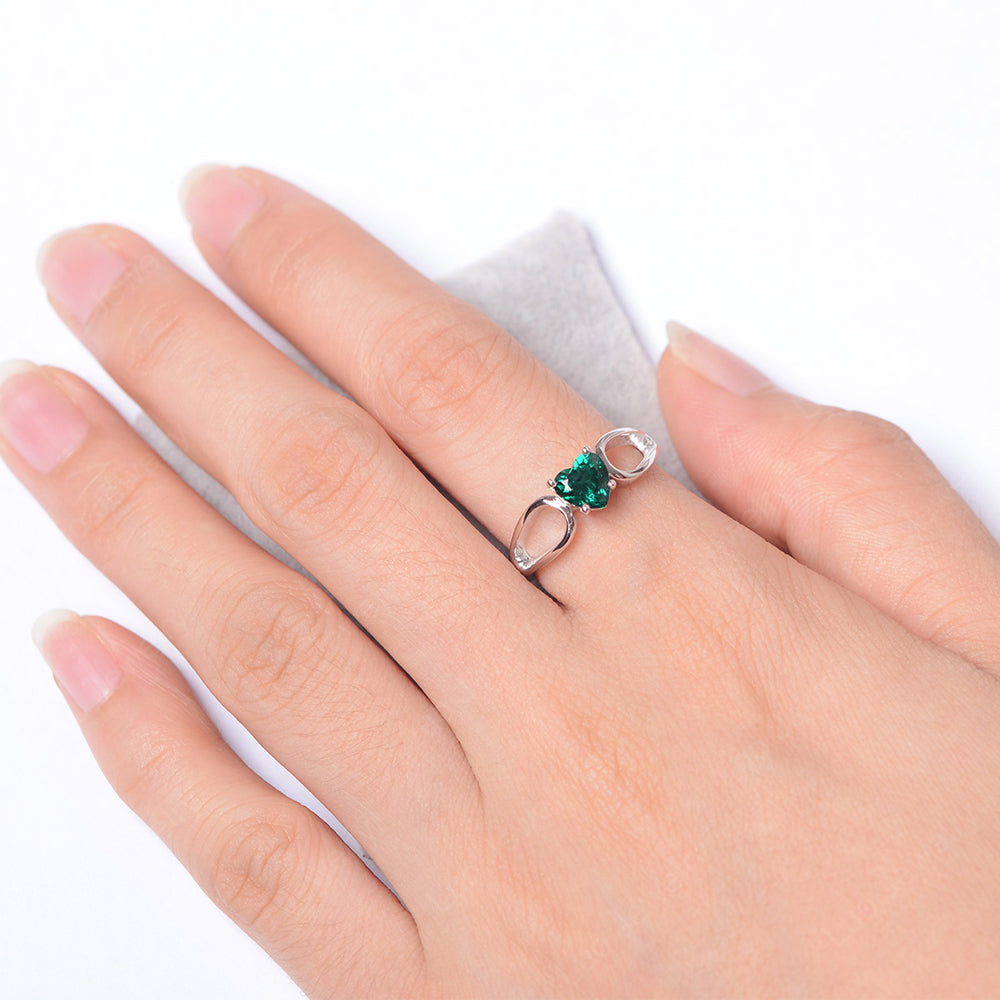 Heart Lab Emerald Ring Split Shank Silver - LUO Jewelry