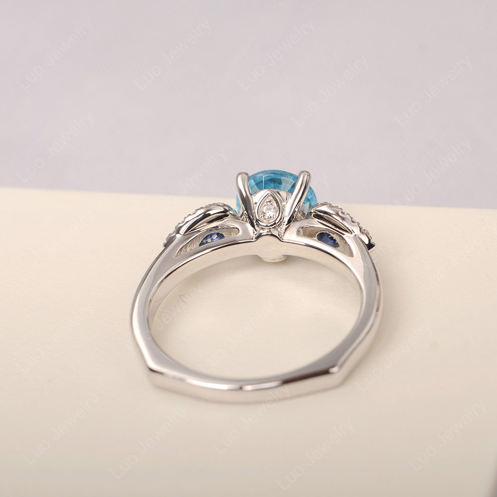 Swiss Blue Topaz Euro Shank Ring With Pear Side Stones - LUO Jewelry