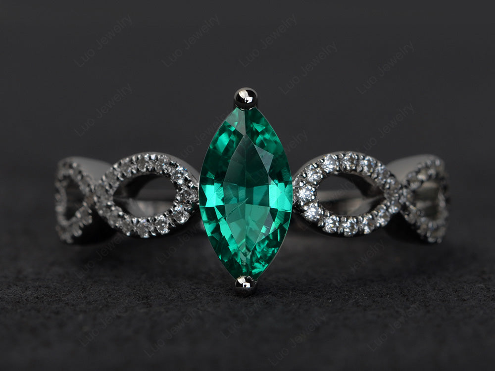 Lab Emerald Engagement Ring Marquise Cut Gold - LUO Jewelry