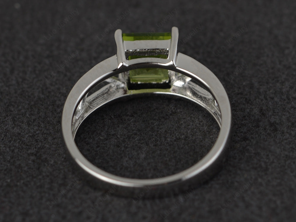 Peridot Solitaire Ring Wide Band Silver - LUO Jewelry