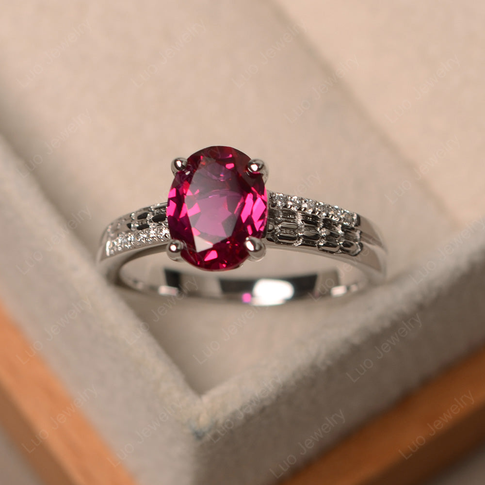 Oval Cut Vintage Ruby Ring White Gold - LUO Jewelry