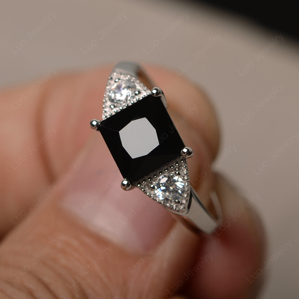 Black Stone Engagement Ring Princess Cut - LUO Jewelry