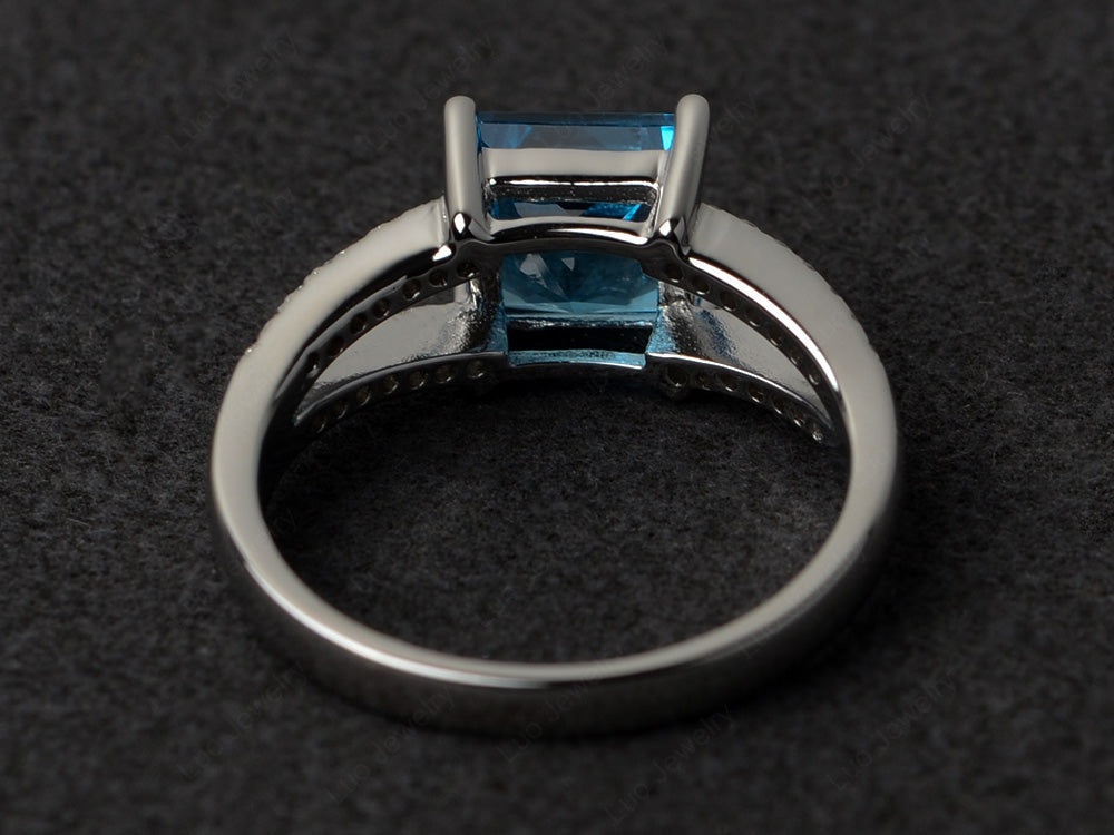 Princess Cut Swiss Blue Topaz Split Shank Wedding Ring - LUO Jewelry