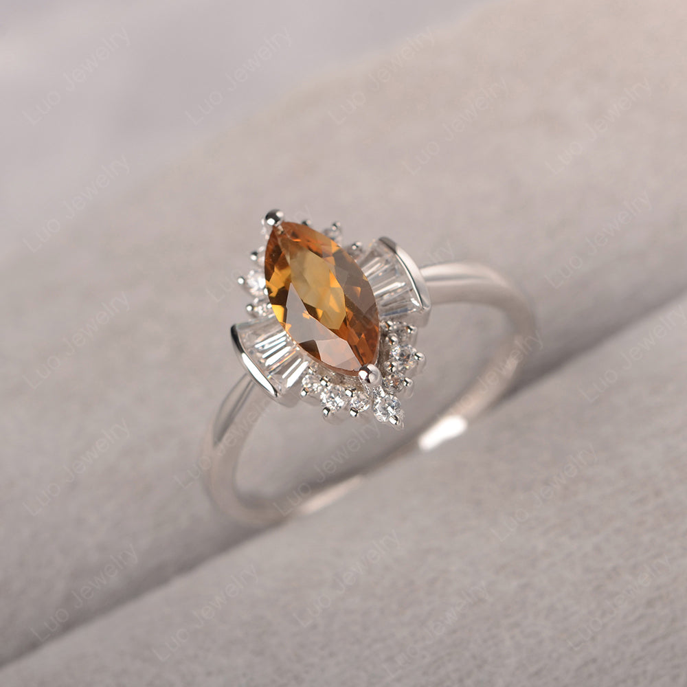 Marquise Citrine Engagement Ring White Gold - LUO Jewelry