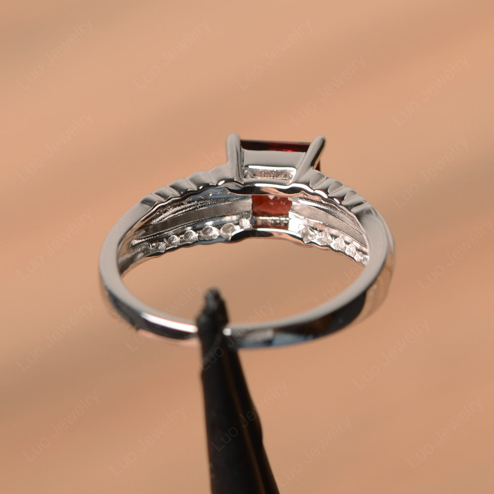 Princess Cut Garnet Art Deco Ring Silver - LUO Jewelry