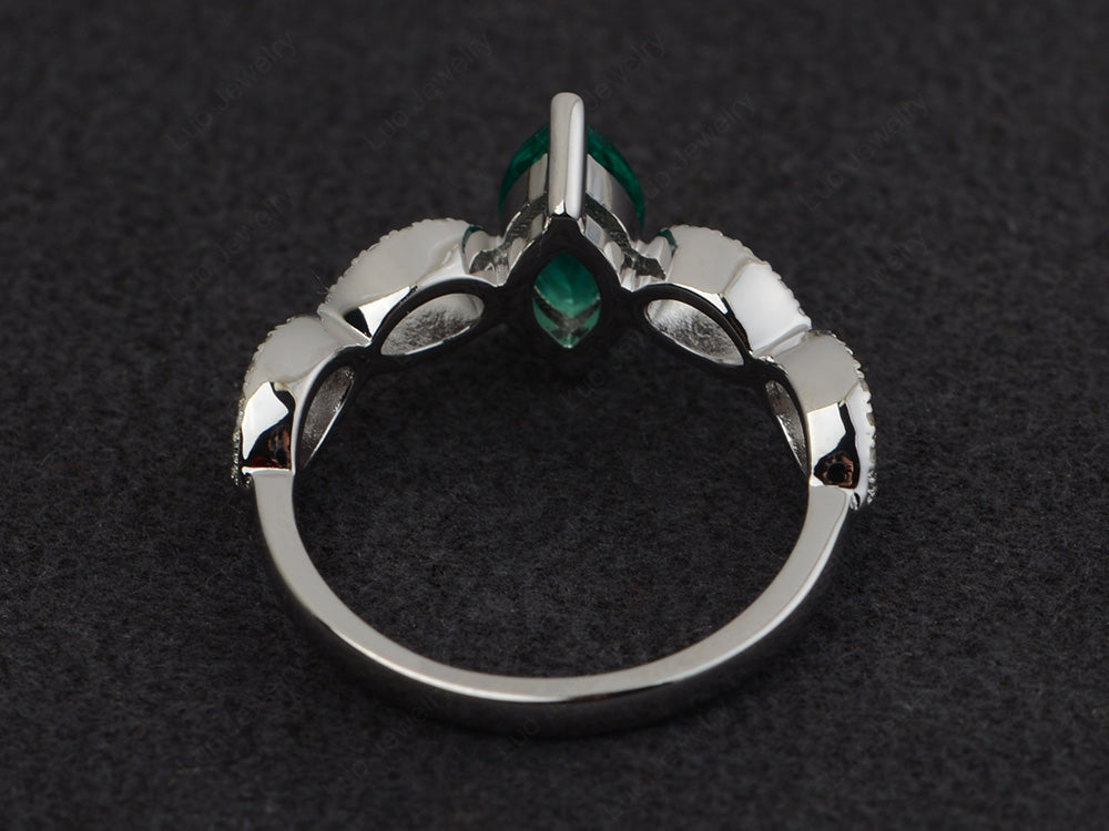 Lab Emerald Engagement Ring Marquise Cut Gold - LUO Jewelry