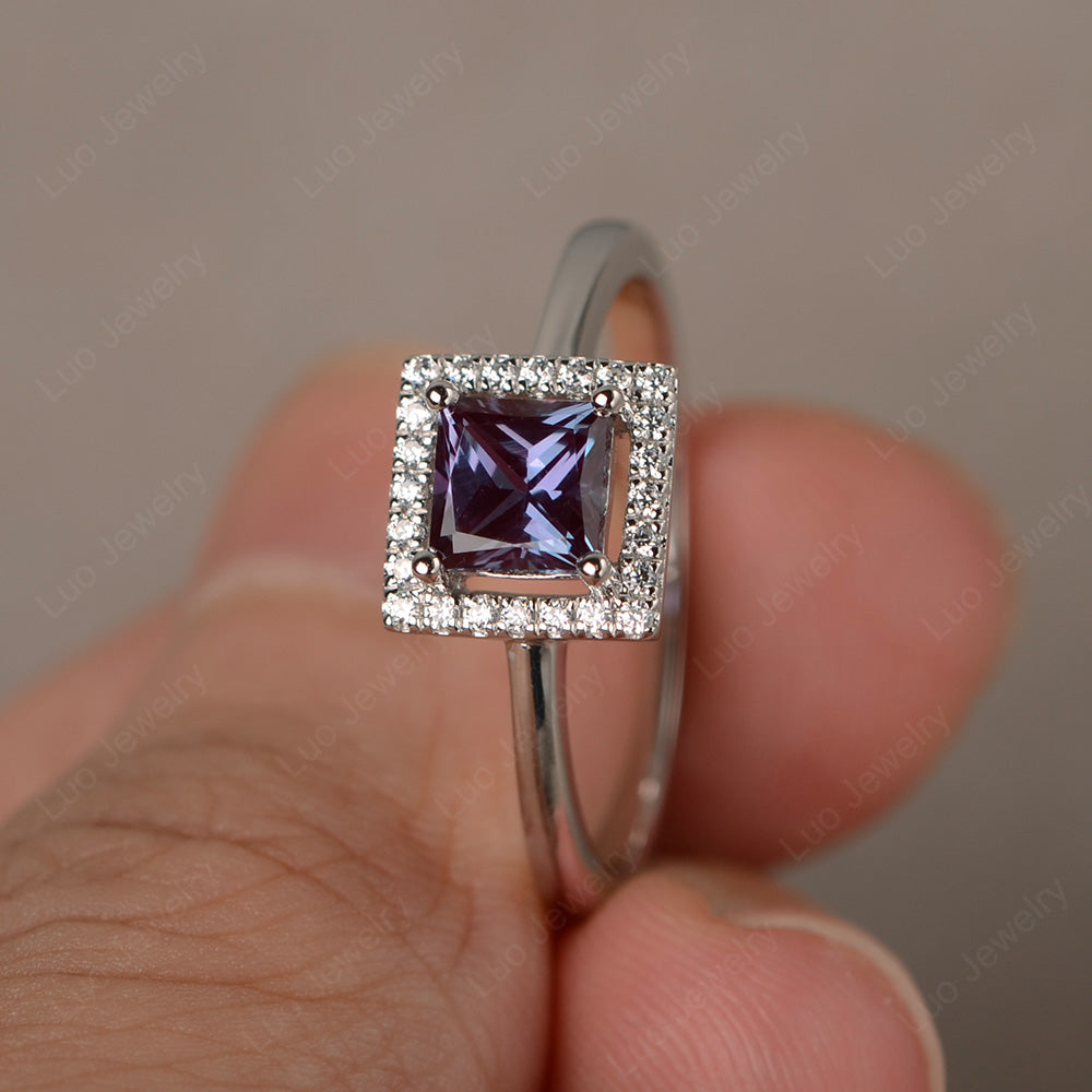 Alexandrite Halo Engagement Ring Princess Cut - LUO Jewelry