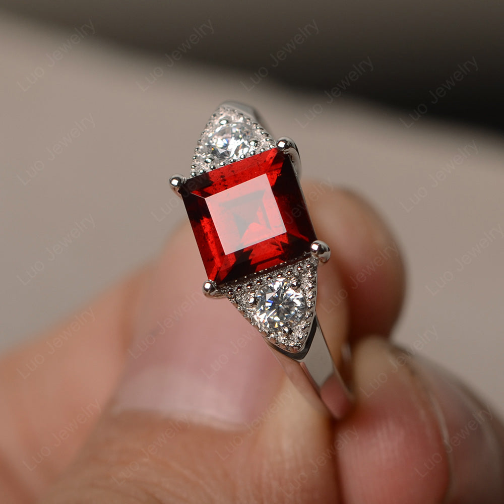 Garnet Engagement Ring Square Cut - LUO Jewelry