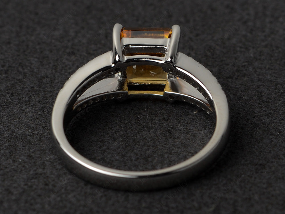Square Cut Citrine Split Shank Wedding Ring - LUO Jewelry