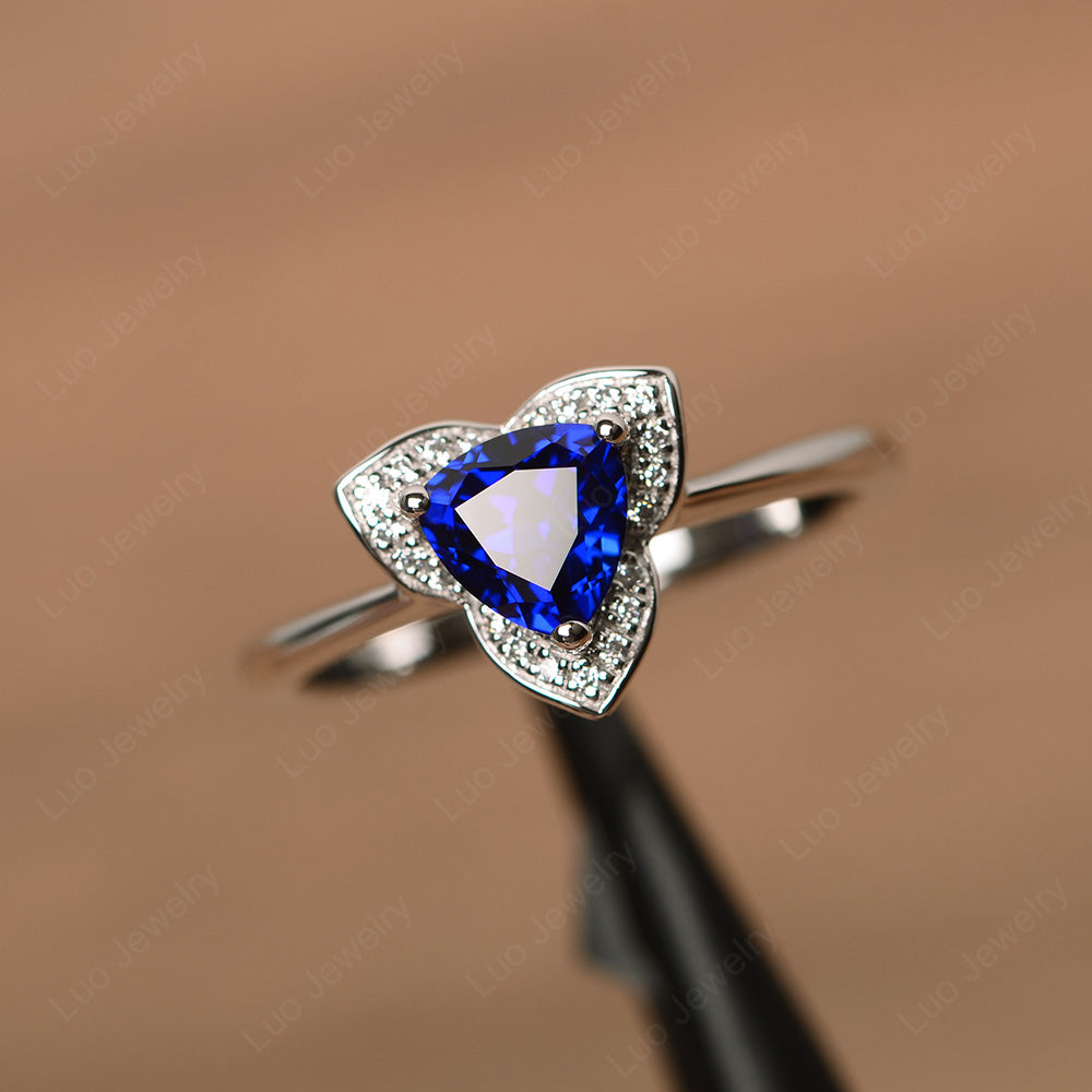 Trillion Cut Lab Sapphire Flower Wedding Ring - LUO Jewelry