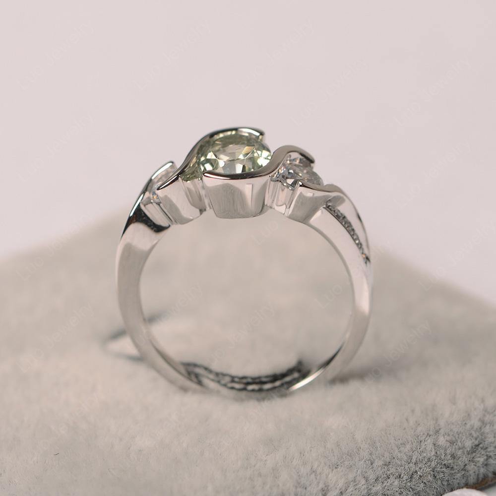 Oval Cut Green Amethyst Bezel Set Ring Yellow Gold - LUO Jewelry
