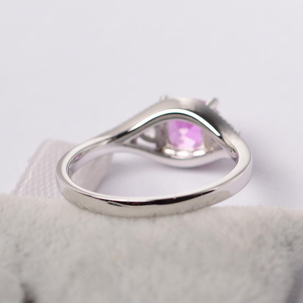 Vintage Pink Sapphire Ring With Trillion Side Stone - LUO Jewelry