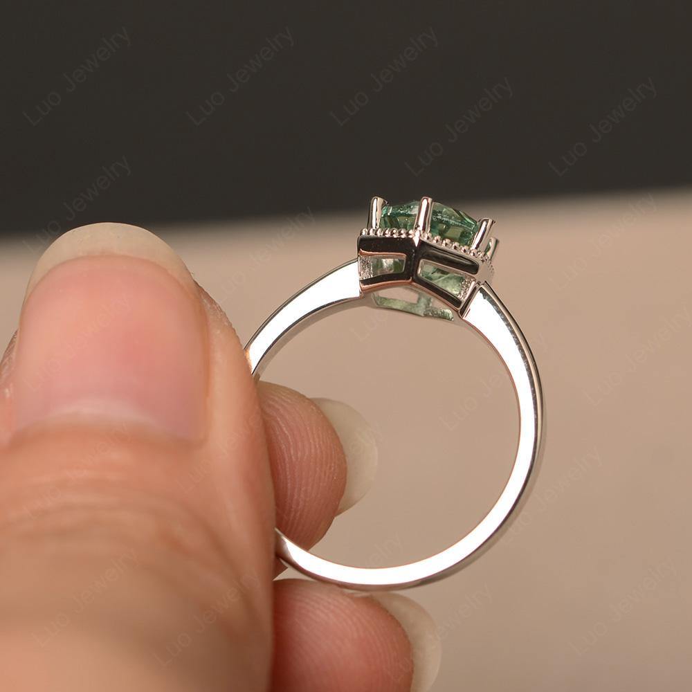 Green Sapphire Hexagon Solitaire Engagement Ring - LUO Jewelry
