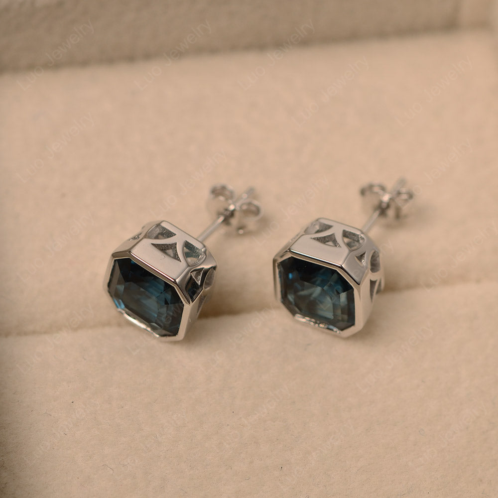 Asscher Cut Bezel Set London Blue Topaz Earrings Stud - LUO Jewelry