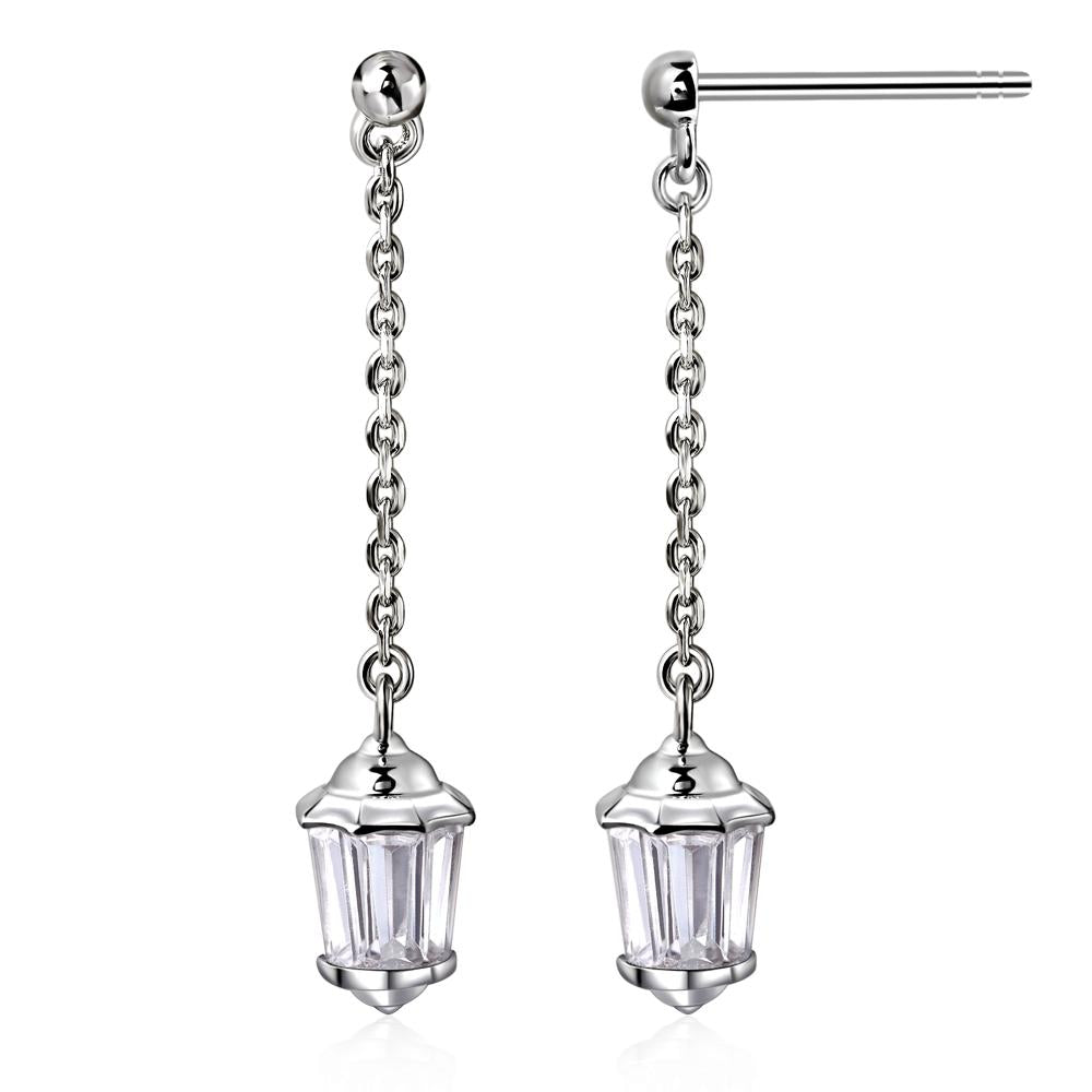 Cubic Zirconia Lantern Dangle Earrings - LUO Jewelry #metal_14k white gold