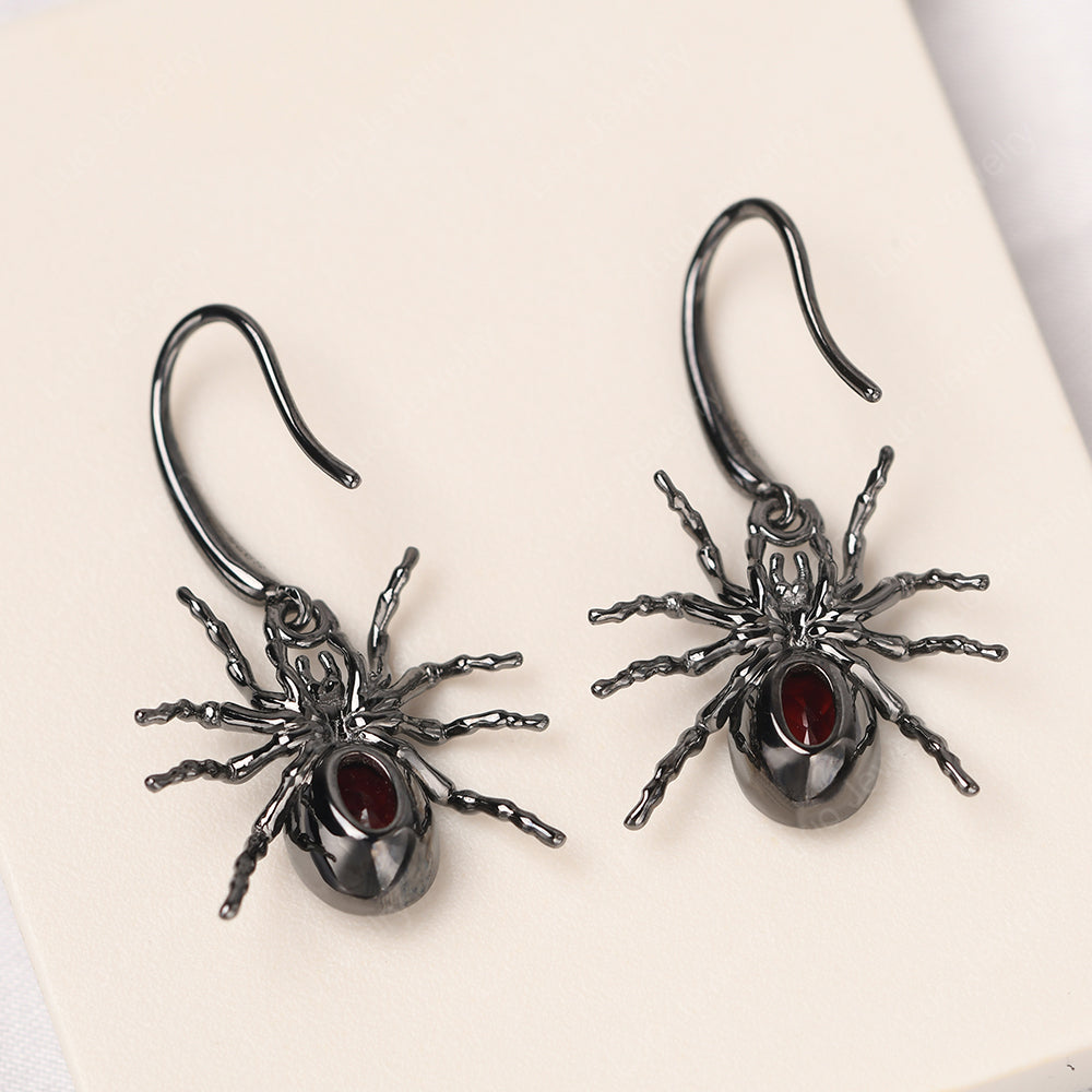 Garnet Bezel Set Spider Earrings Hook - LUO Jewelry