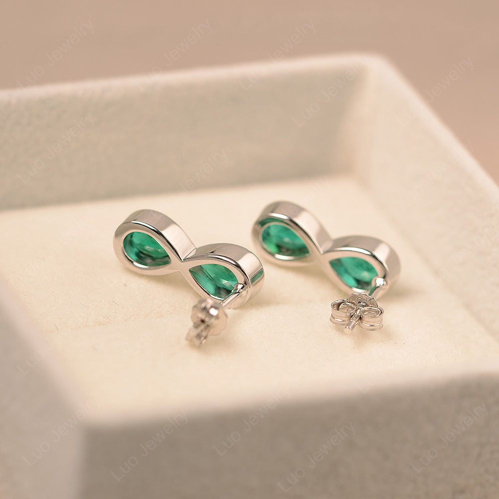 Lab Emerald Two Stone Earrings Stud - LUO Jewelry