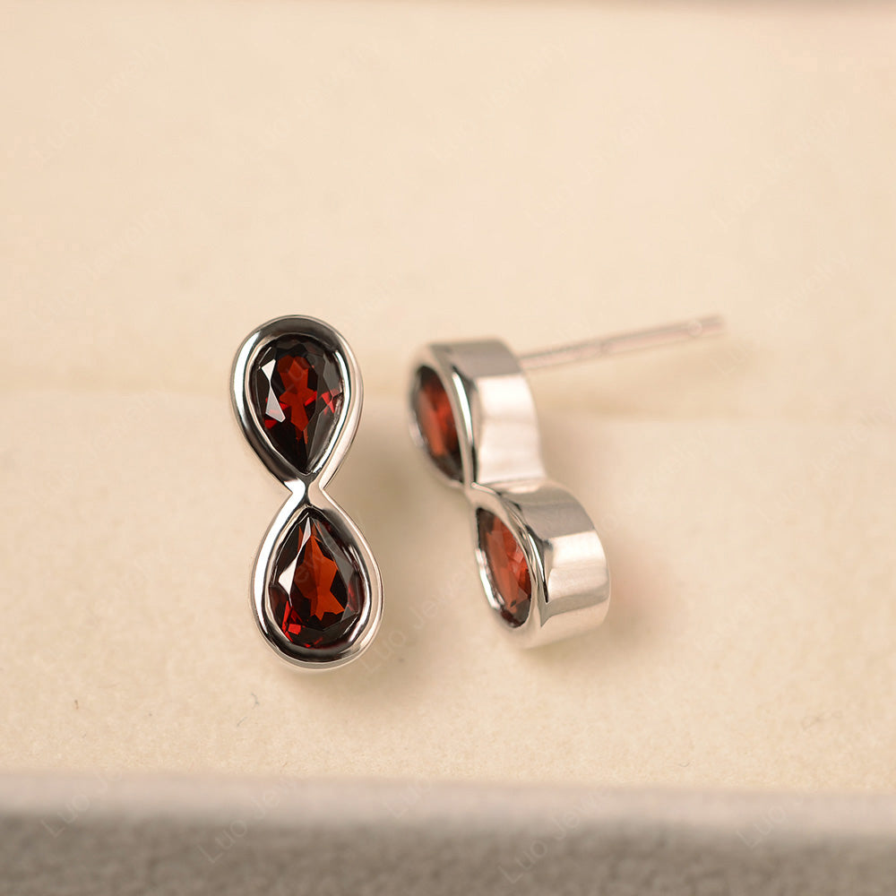 Garnet Two Stone Earrings Stud - LUO Jewelry