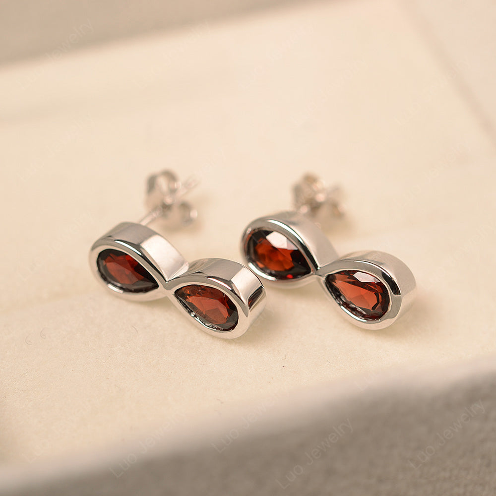 Garnet Two Stone Earrings Stud - LUO Jewelry