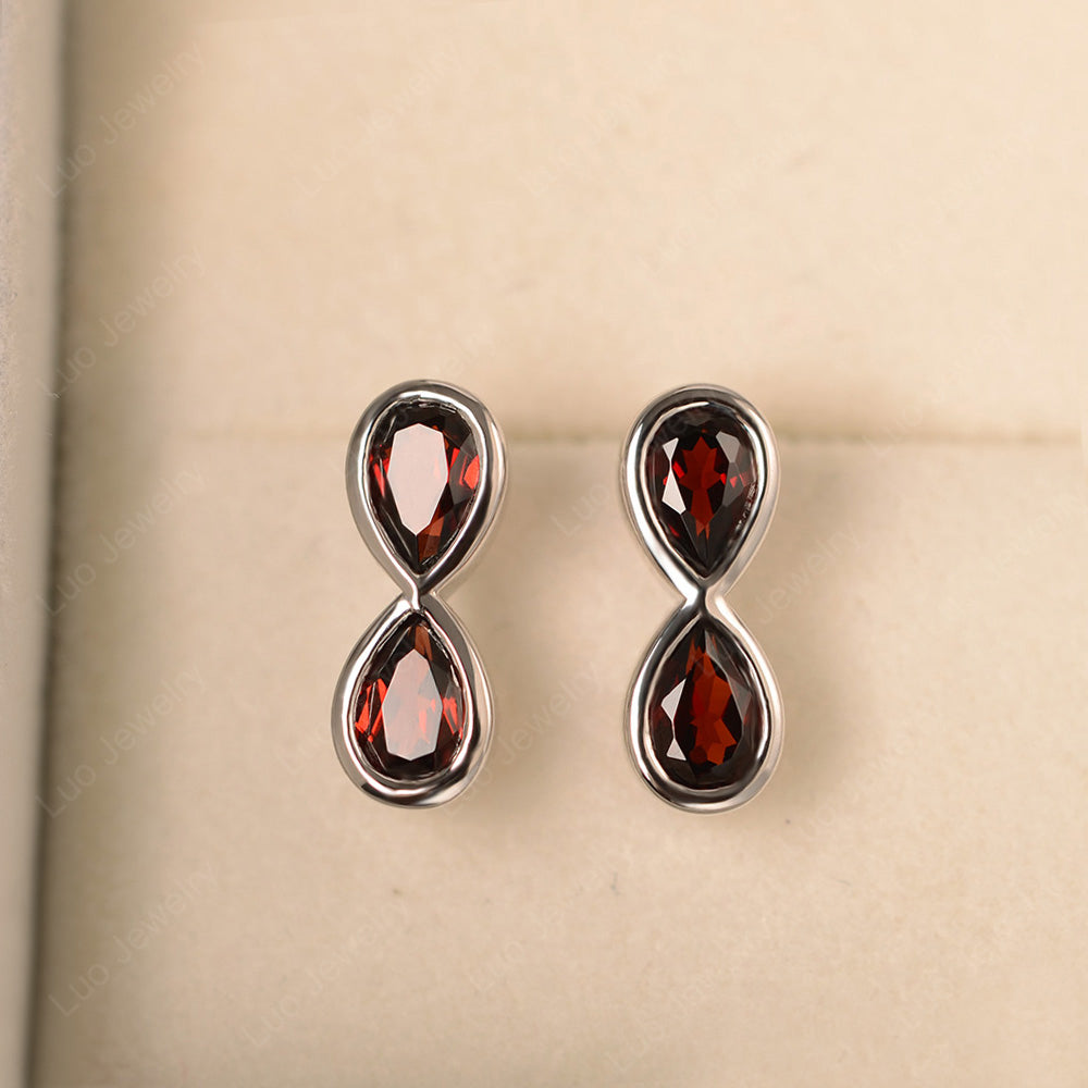Garnet Two Stone Earrings Stud - LUO Jewelry