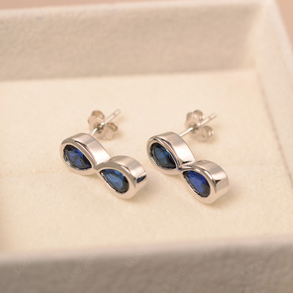 Lab Sapphire Two Stone Earrings Stud - LUO Jewelry