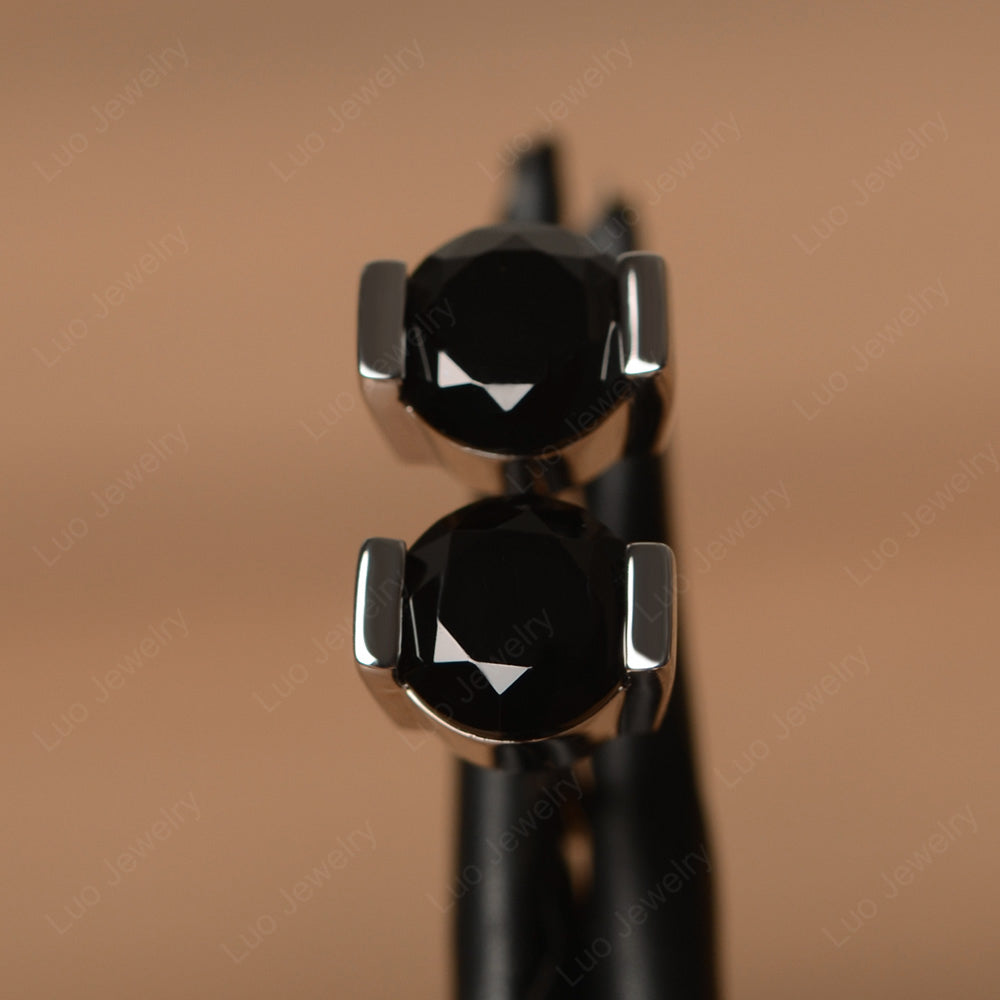 Black Spinel Bezel Set Earrings Stud - LUO Jewelry