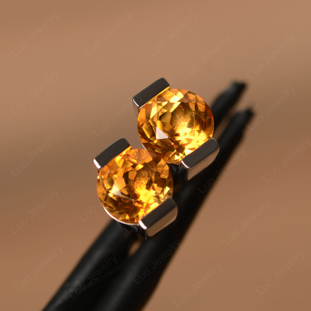 Citrine Bezel Set Earrings Stud - LUO Jewelry