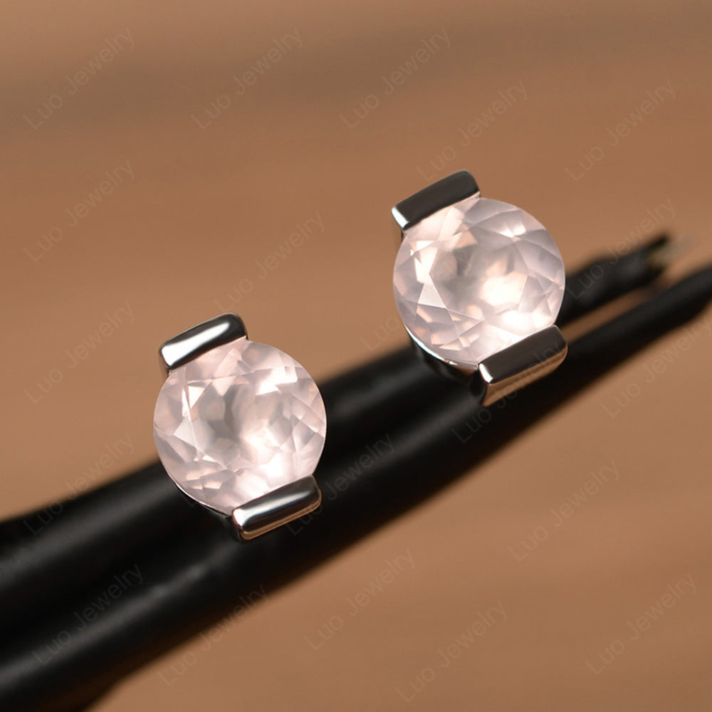 Rose Quartz Bezel Set Earrings Stud - LUO Jewelry