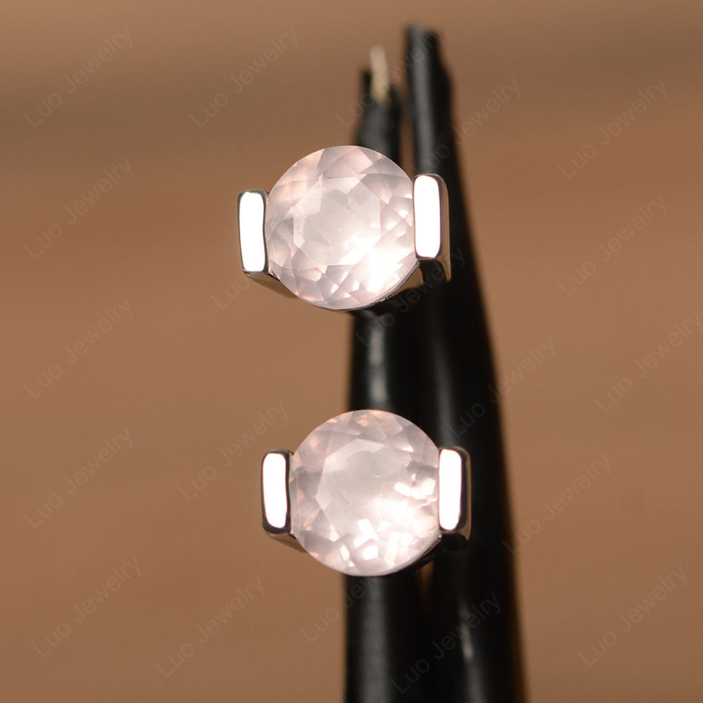 Rose Quartz Bezel Set Earrings Stud - LUO Jewelry