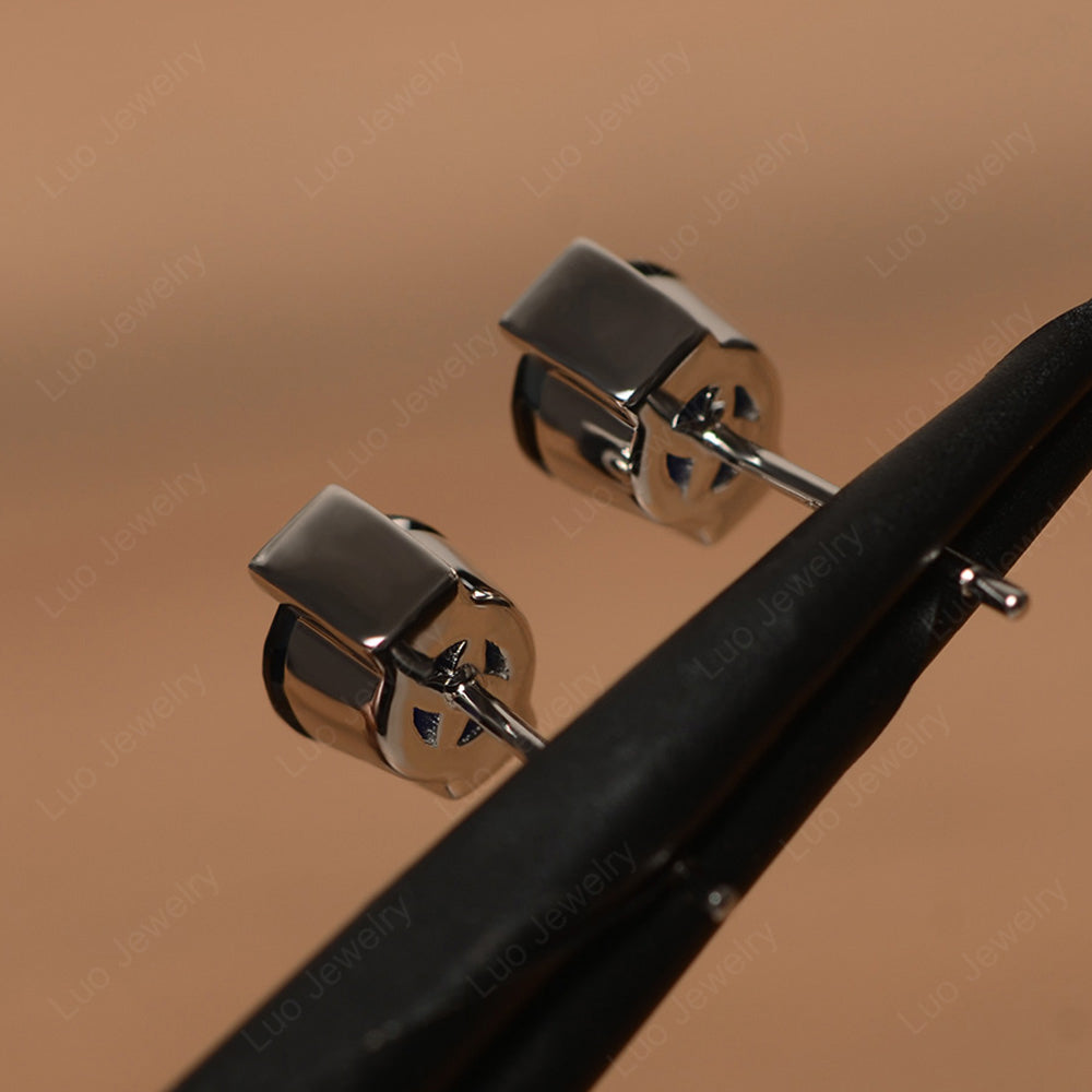 Lab Sapphire Bezel Set Earrings Stud - LUO Jewelry