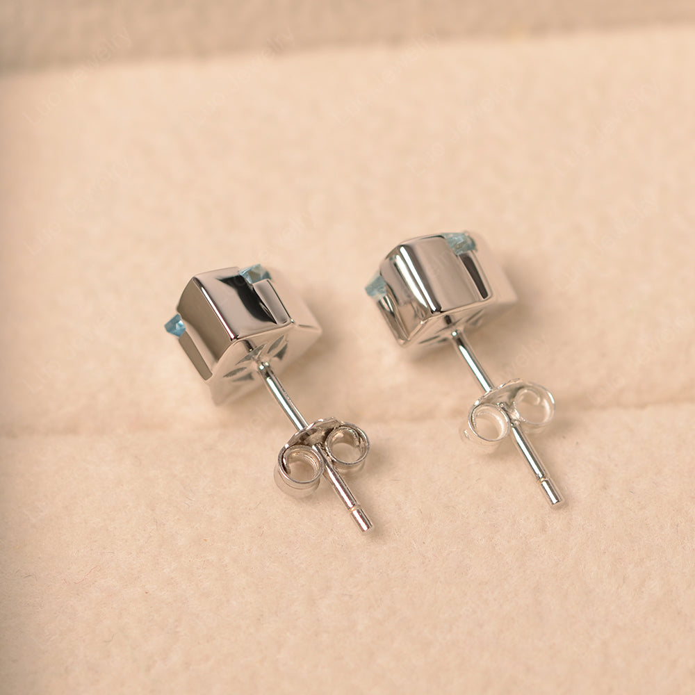 Trillion Cut Bezel Set Aquamarine Stud Earrings - LUO Jewelry