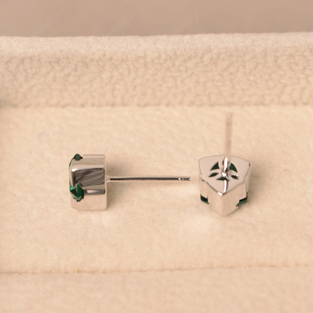 Trillion Cut Bezel Set Lab Emerald Stud Earrings - LUO Jewelry