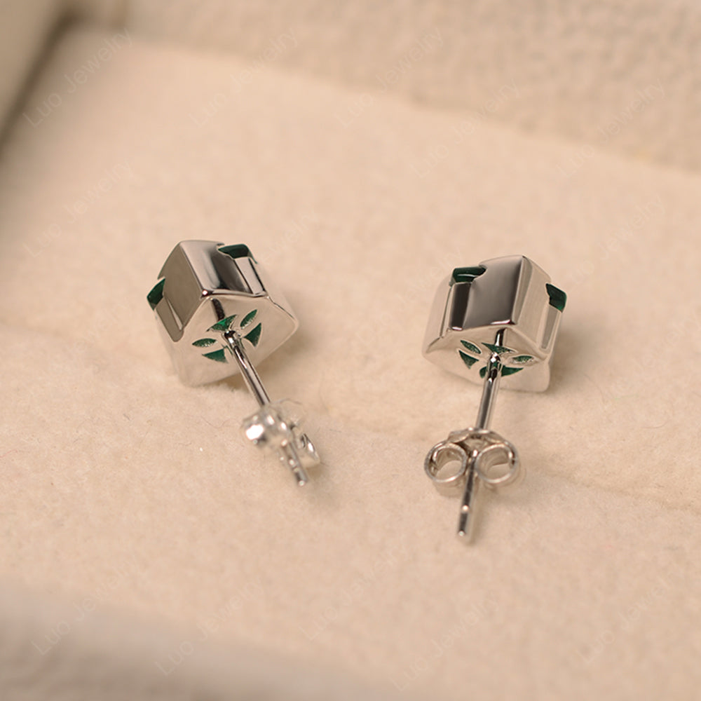 Trillion Cut Bezel Set Lab Emerald Stud Earrings - LUO Jewelry