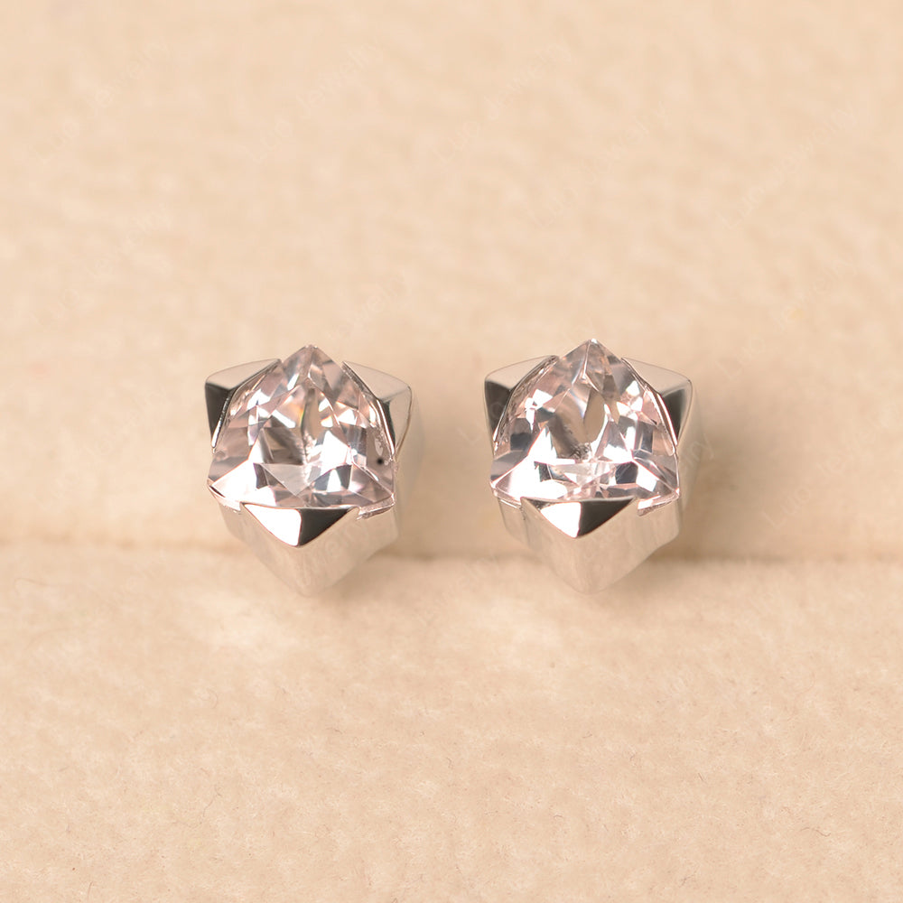 Trillion Cut Bezel Set Morganite Stud Earrings - LUO Jewelry