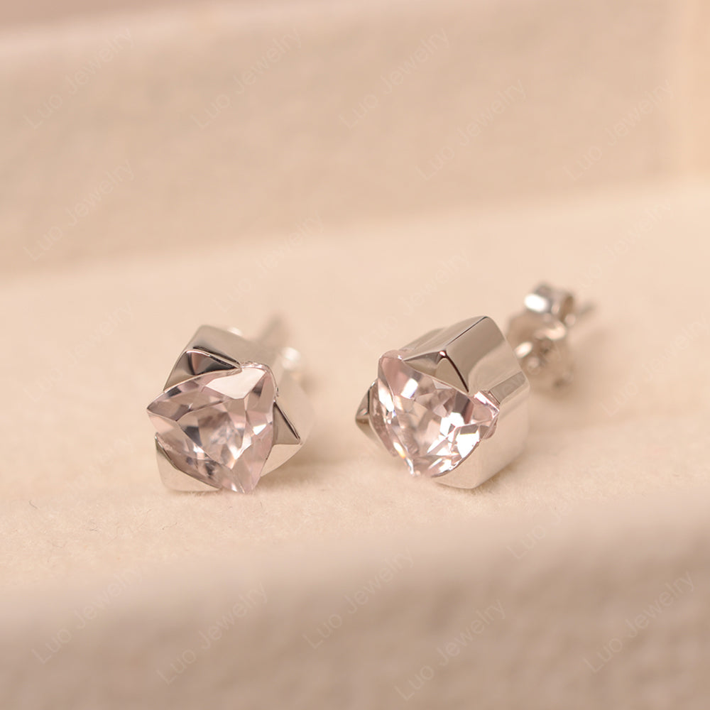 Trillion Cut Bezel Set Morganite Stud Earrings - LUO Jewelry