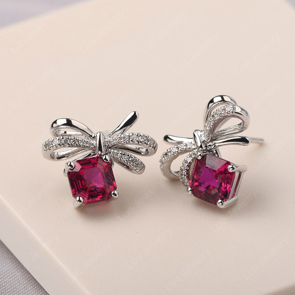 Asscher Cut Ruby Bowknot Earring Stud - LUO Jewelry