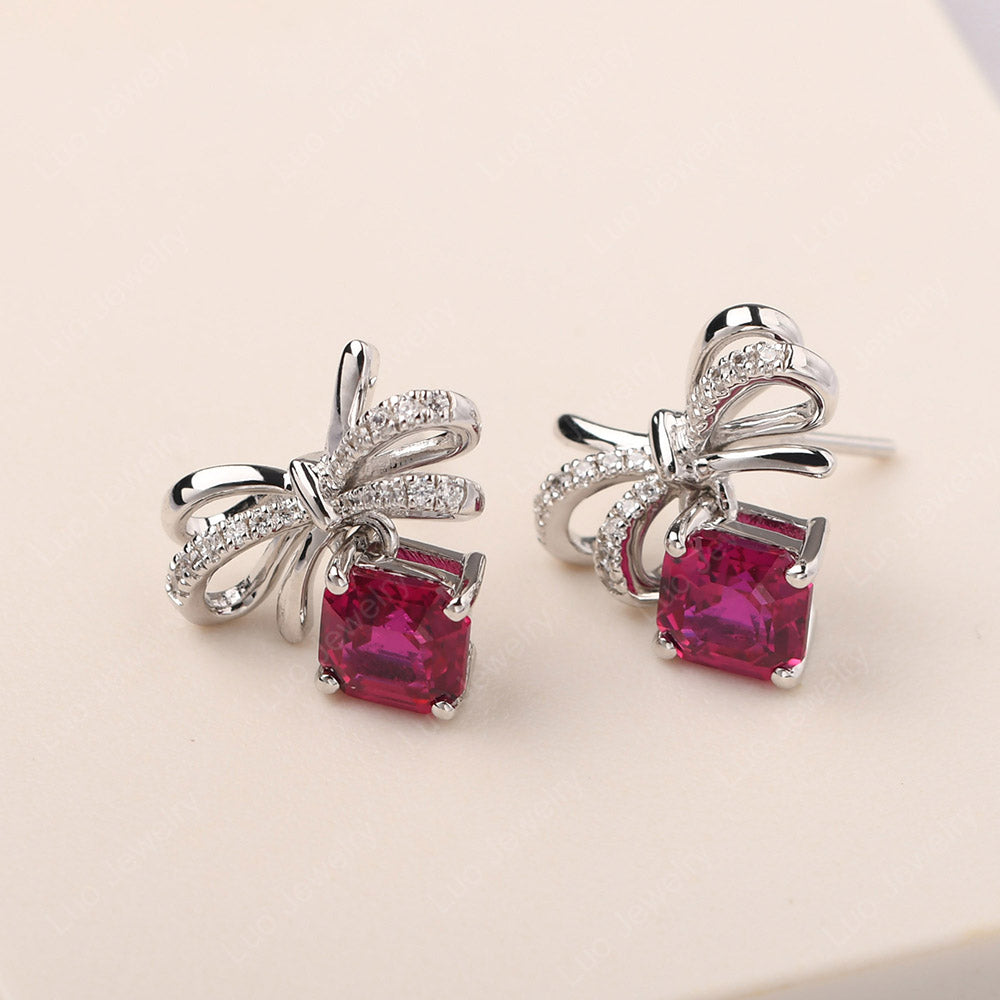 Asscher Cut Ruby Bowknot Earring Stud - LUO Jewelry