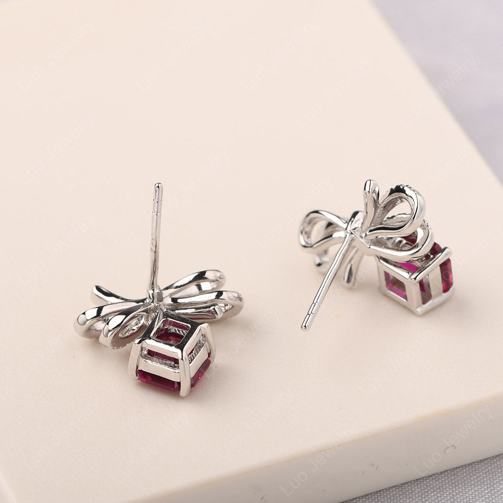 Asscher Cut Ruby Bowknot Earring Stud - LUO Jewelry