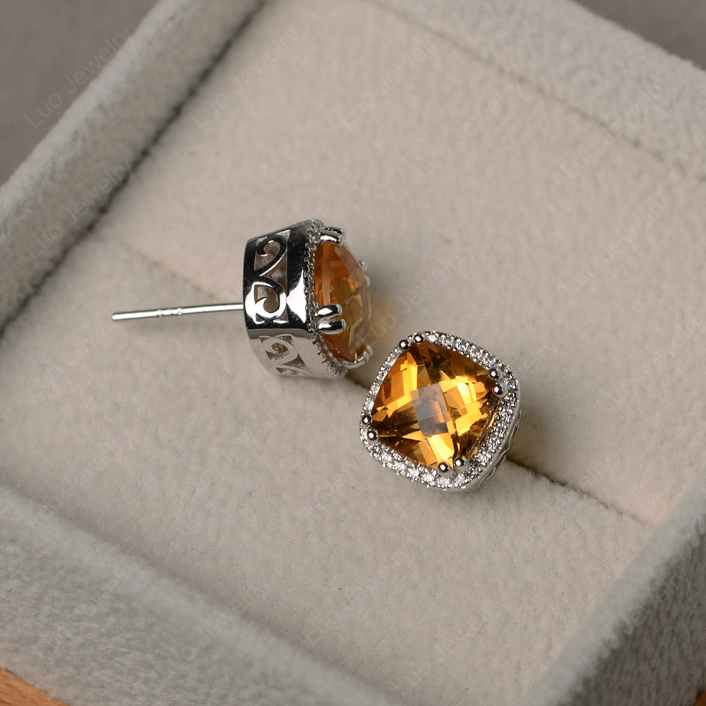 Cushion Cut Citrine Halo Stud Earrings - LUO Jewelry