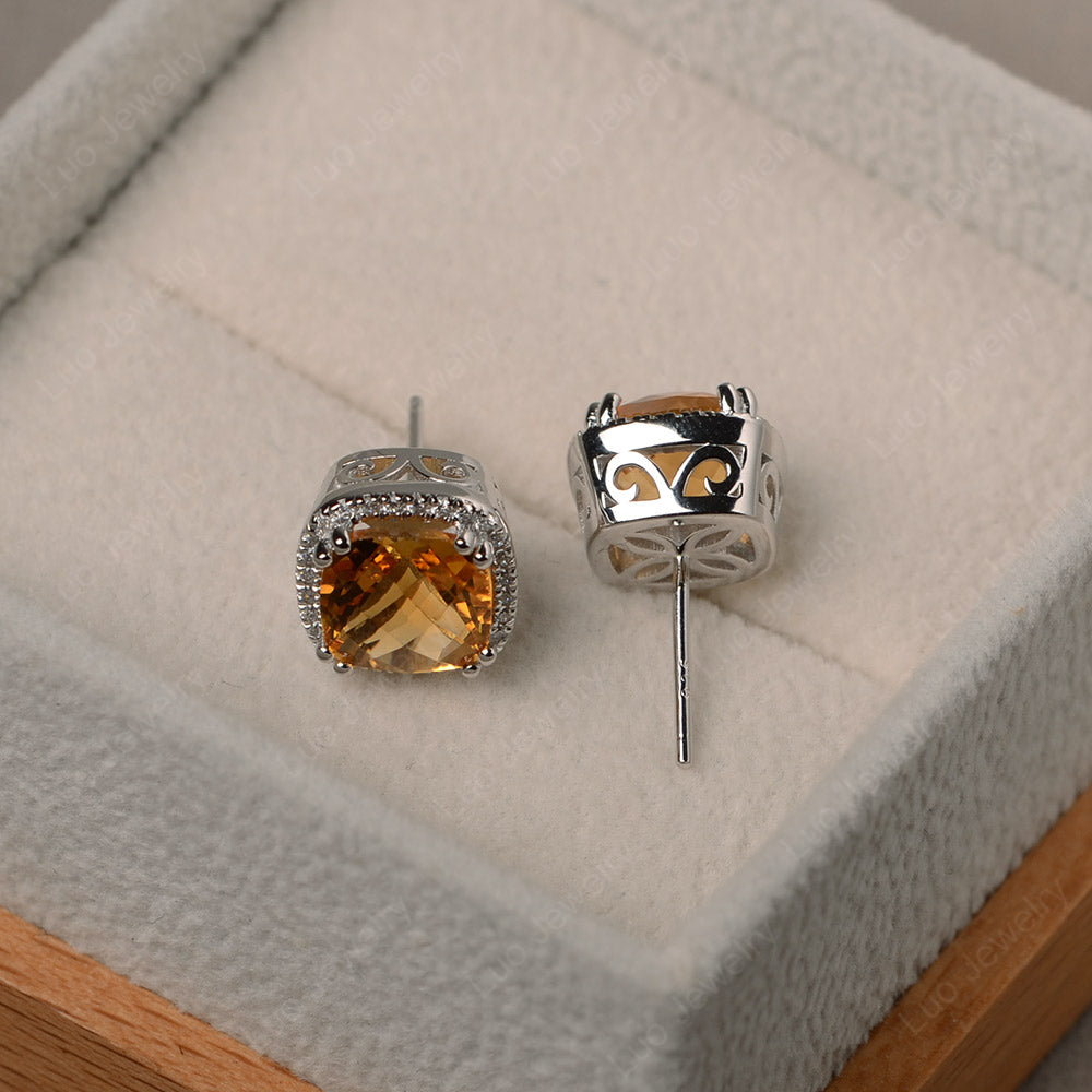 Cushion Cut Citrine Halo Stud Earrings - LUO Jewelry