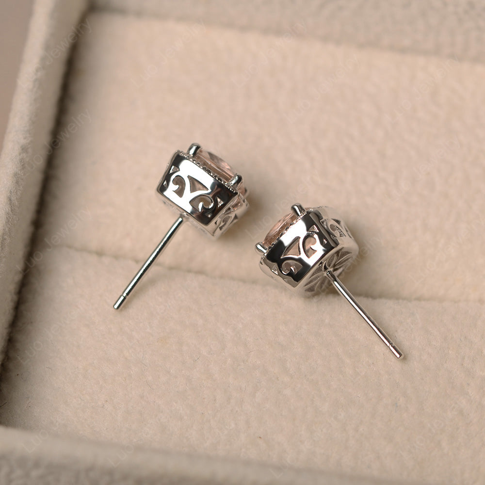 Cushion Cut Morganite Halo Stud Earrings - LUO Jewelry