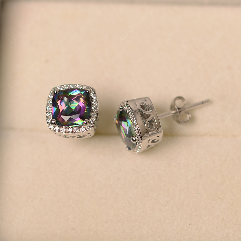 Cushion Cut Mystic Topaz Halo Stud Earrings - LUO Jewelry