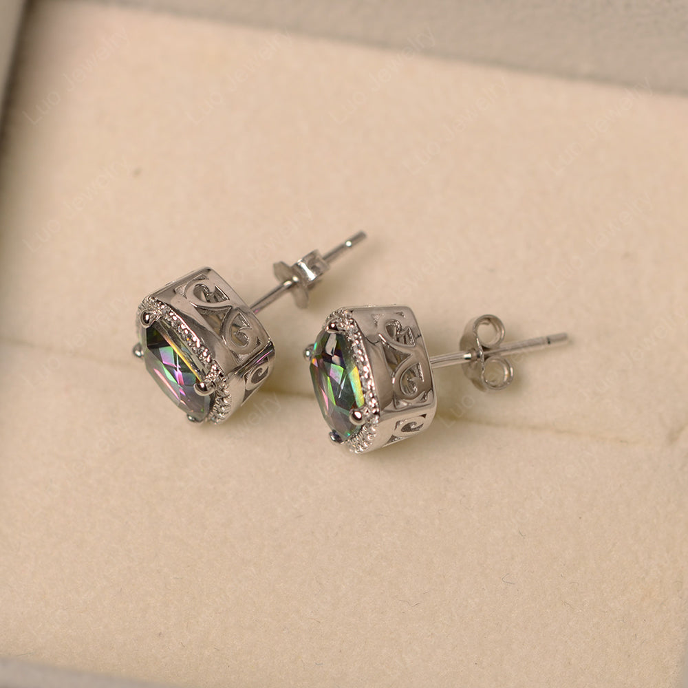 Cushion Cut Mystic Topaz Halo Stud Earrings - LUO Jewelry